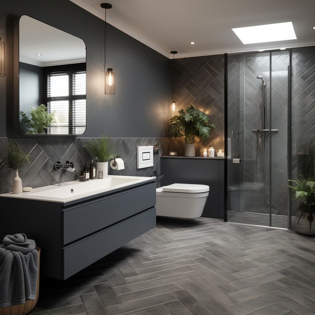 Herringbone Pattern Black and Grey Bathroom