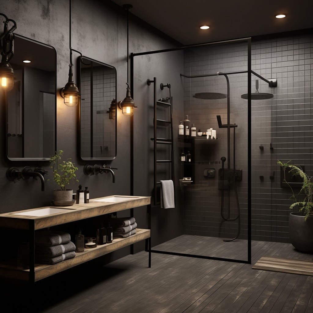 Industrial Lighting Black and Grey Bathroom