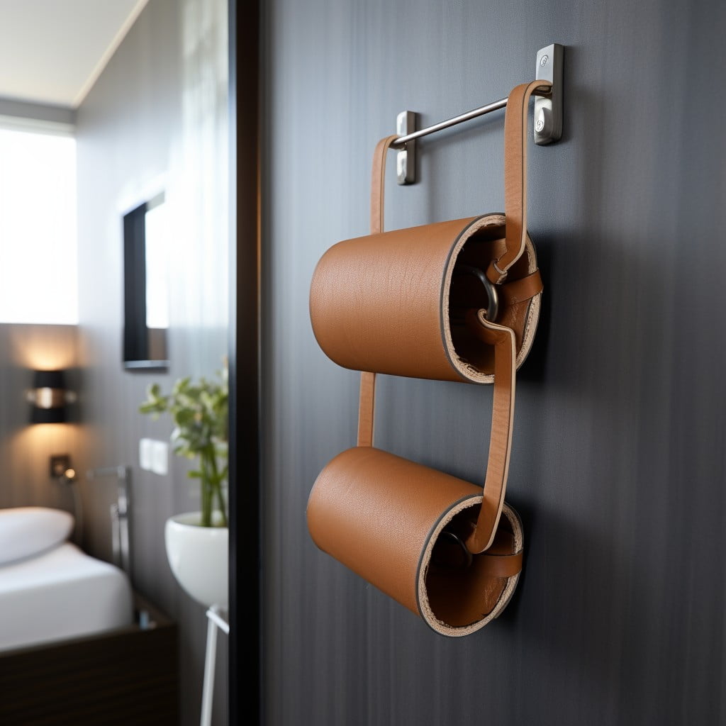Leather-strap Towel Holder Brown Bathroom