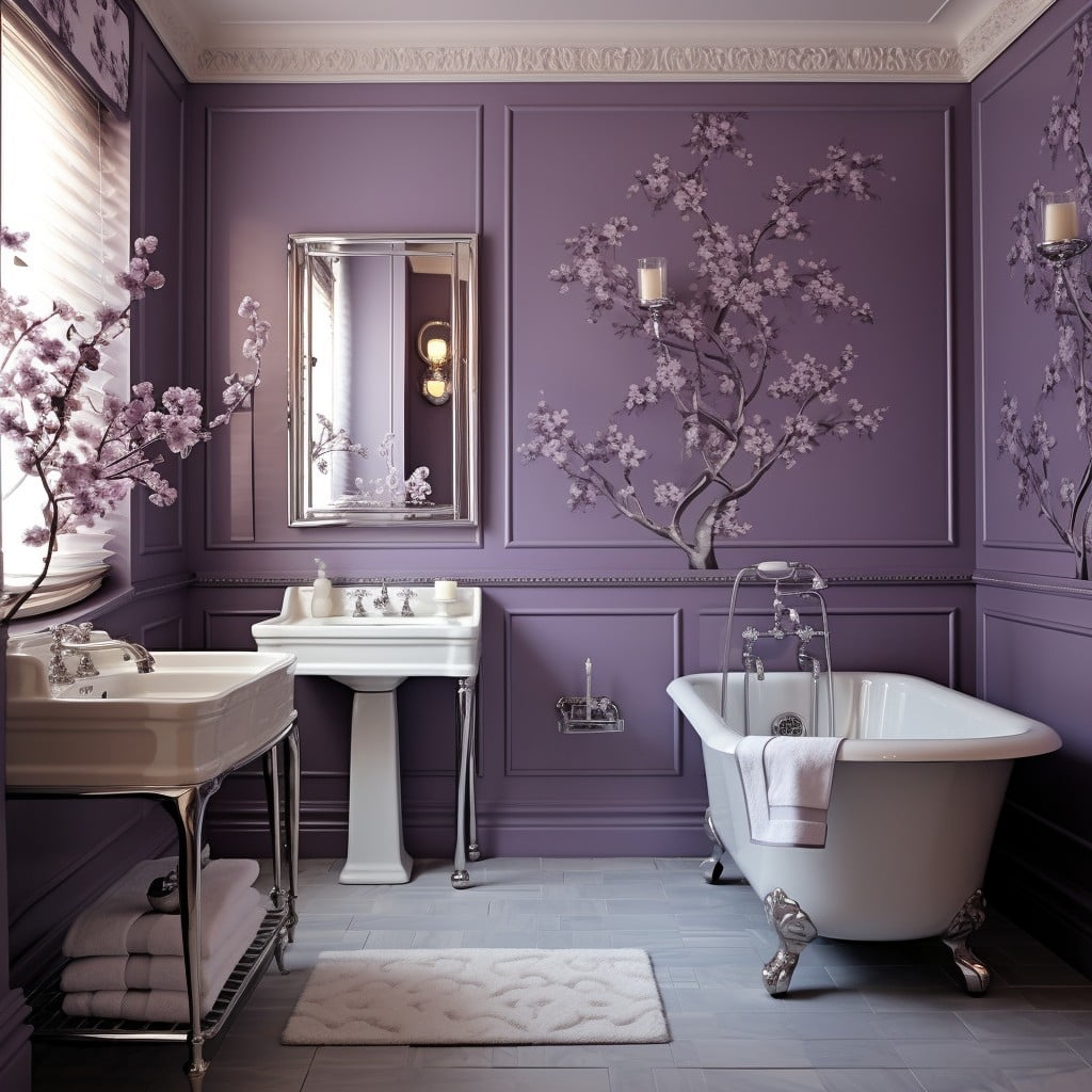 Lilac Wallpaper Purple Bathroom