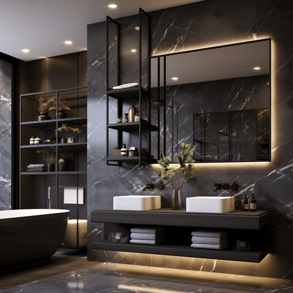 Marble Accents Black and Grey Bathroom