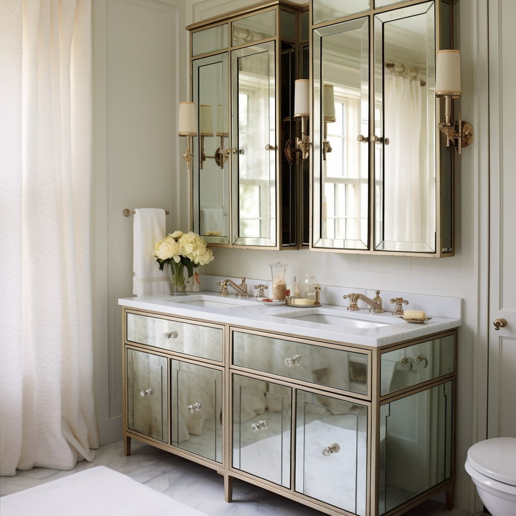 Mirrored Storage Cabinets Dual Bathroom Vanity