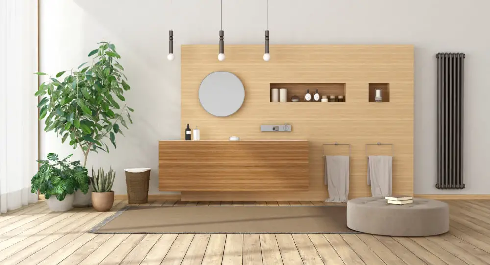 Mixed Wood Tones Bathroom