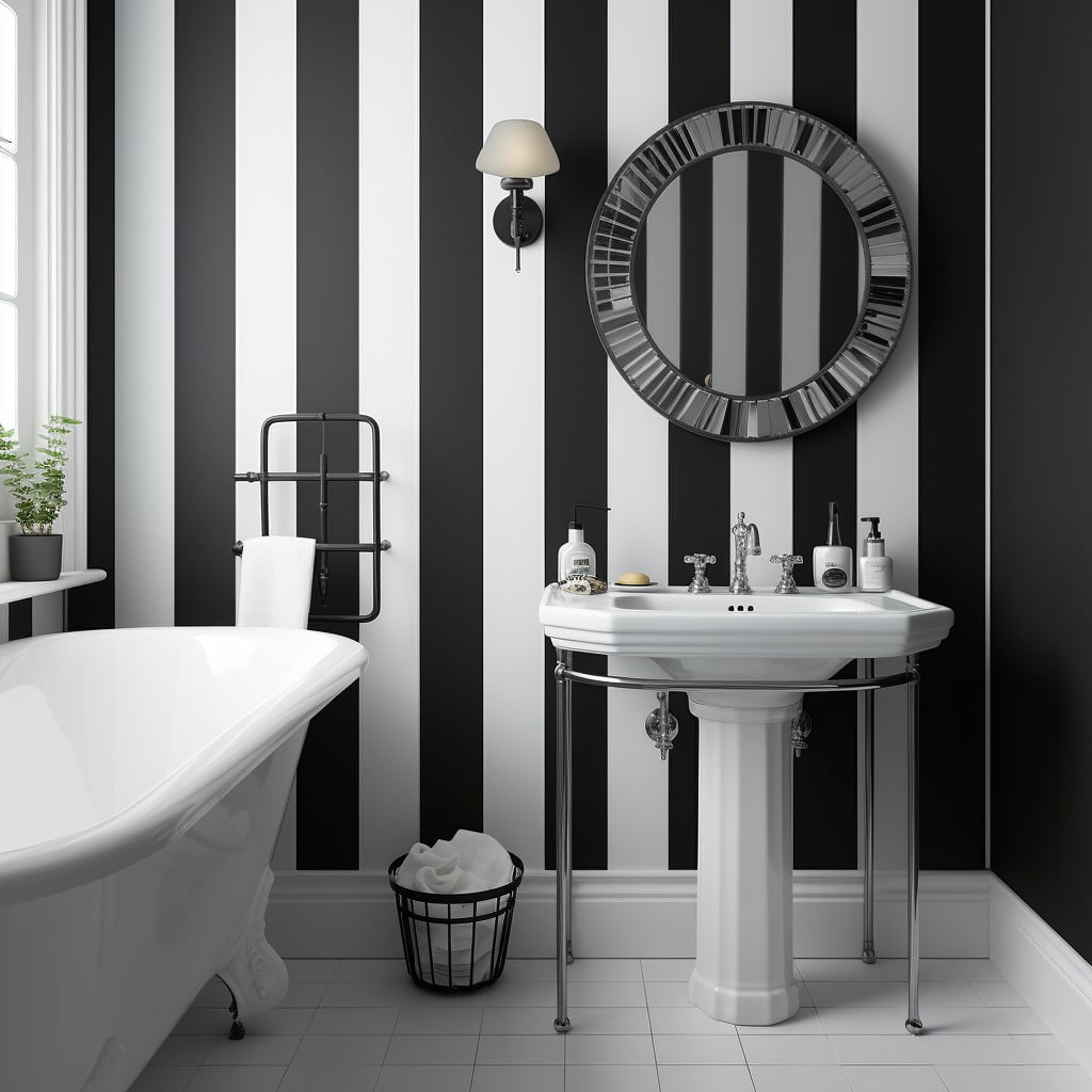 Monochrome Striped Bathroom Wallpaper
