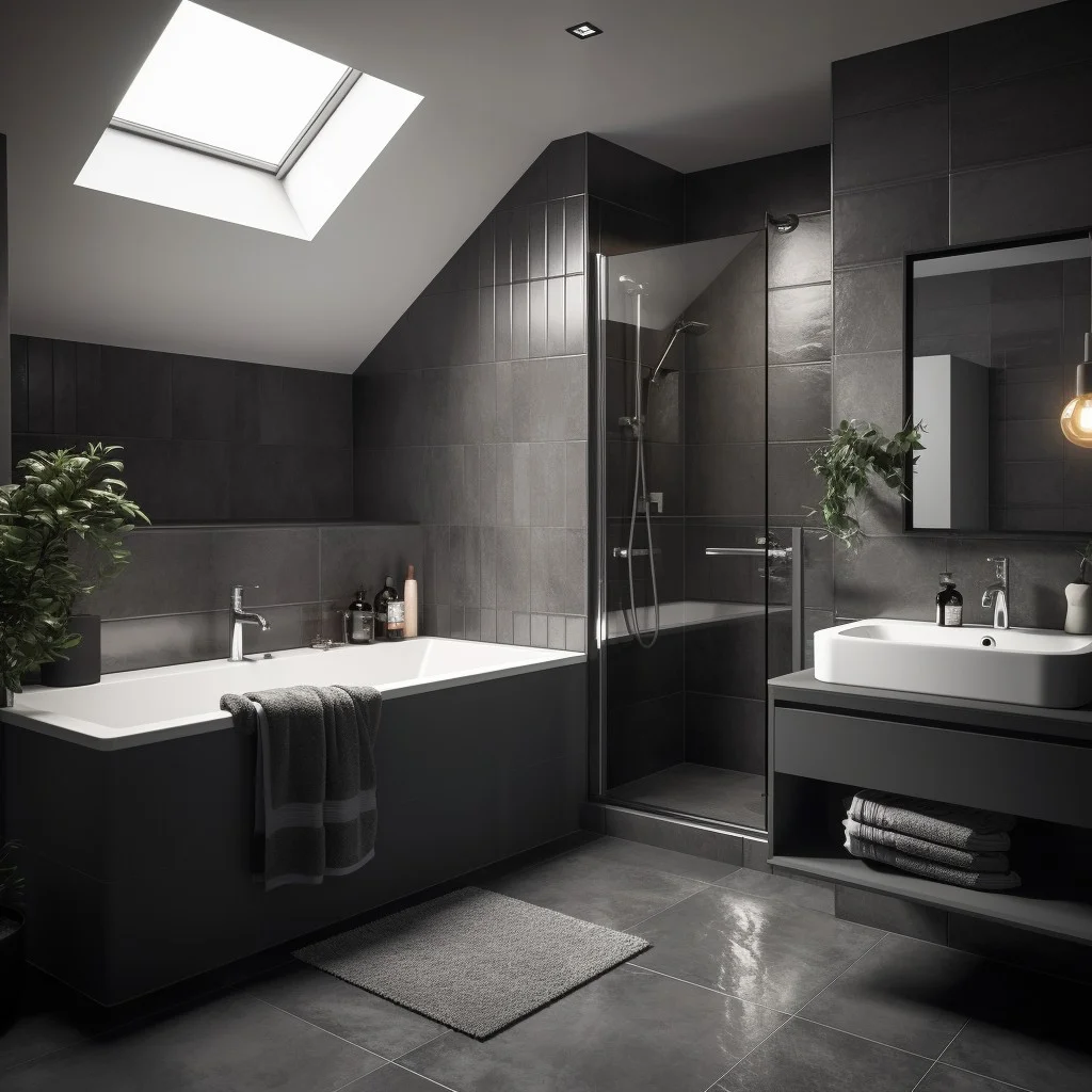 Monochrome Tiles Black and Grey Bathroom