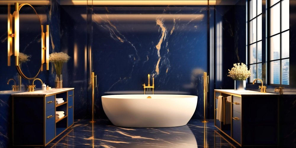 Navy and Gold bathroom