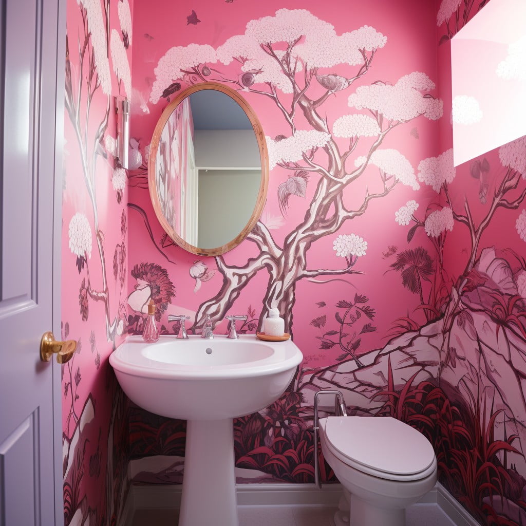 Patterned Wallpaper Girls Bathroom