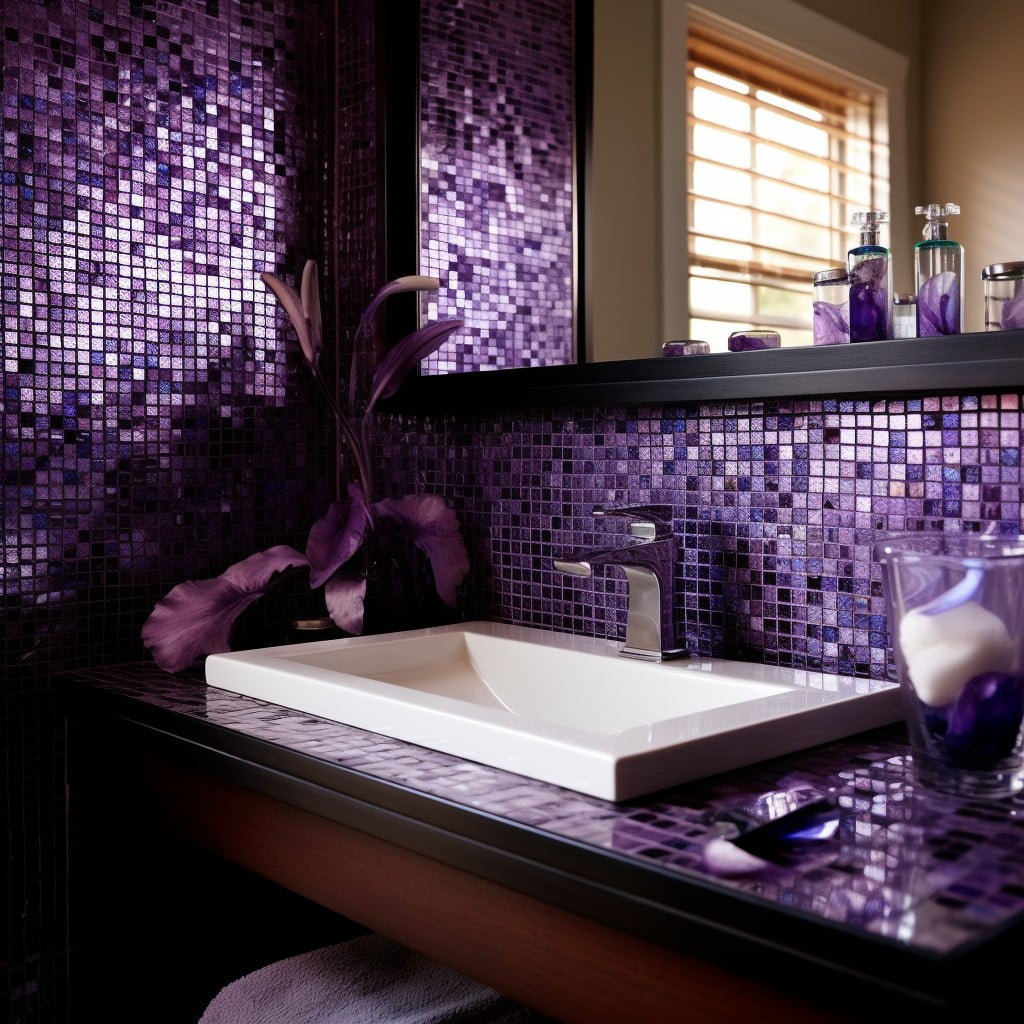 Purple Mosaic Backsplash Purple Bathroom