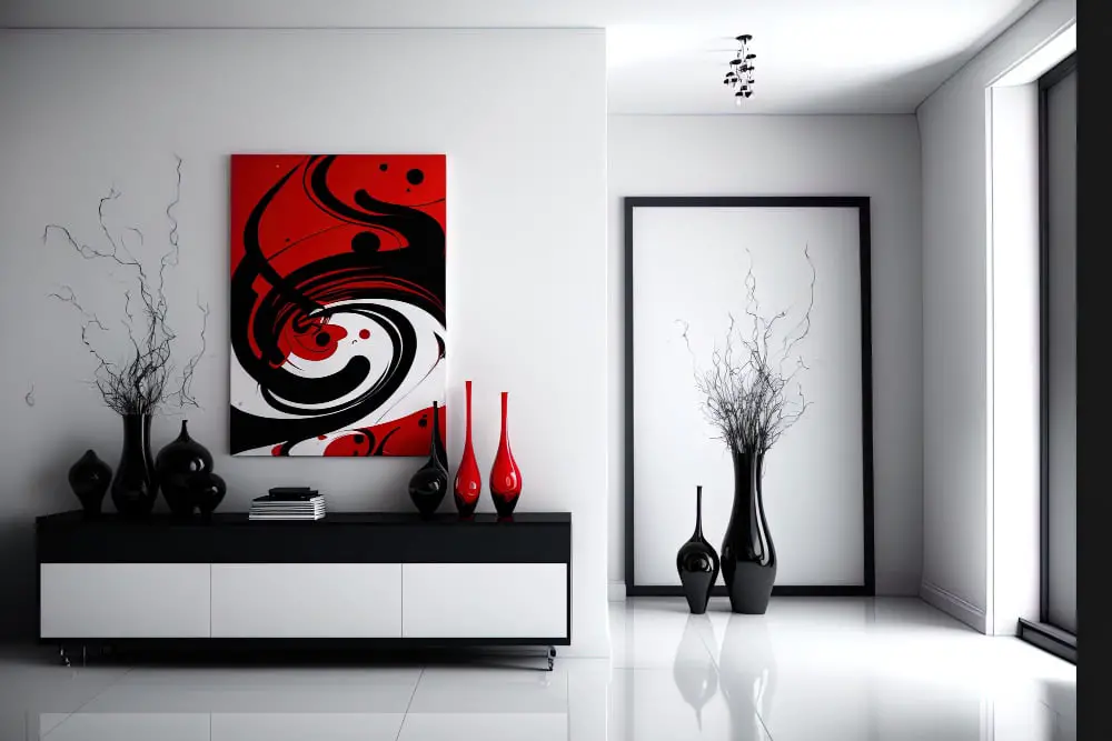 Red and Black Abstract Art Bathroom