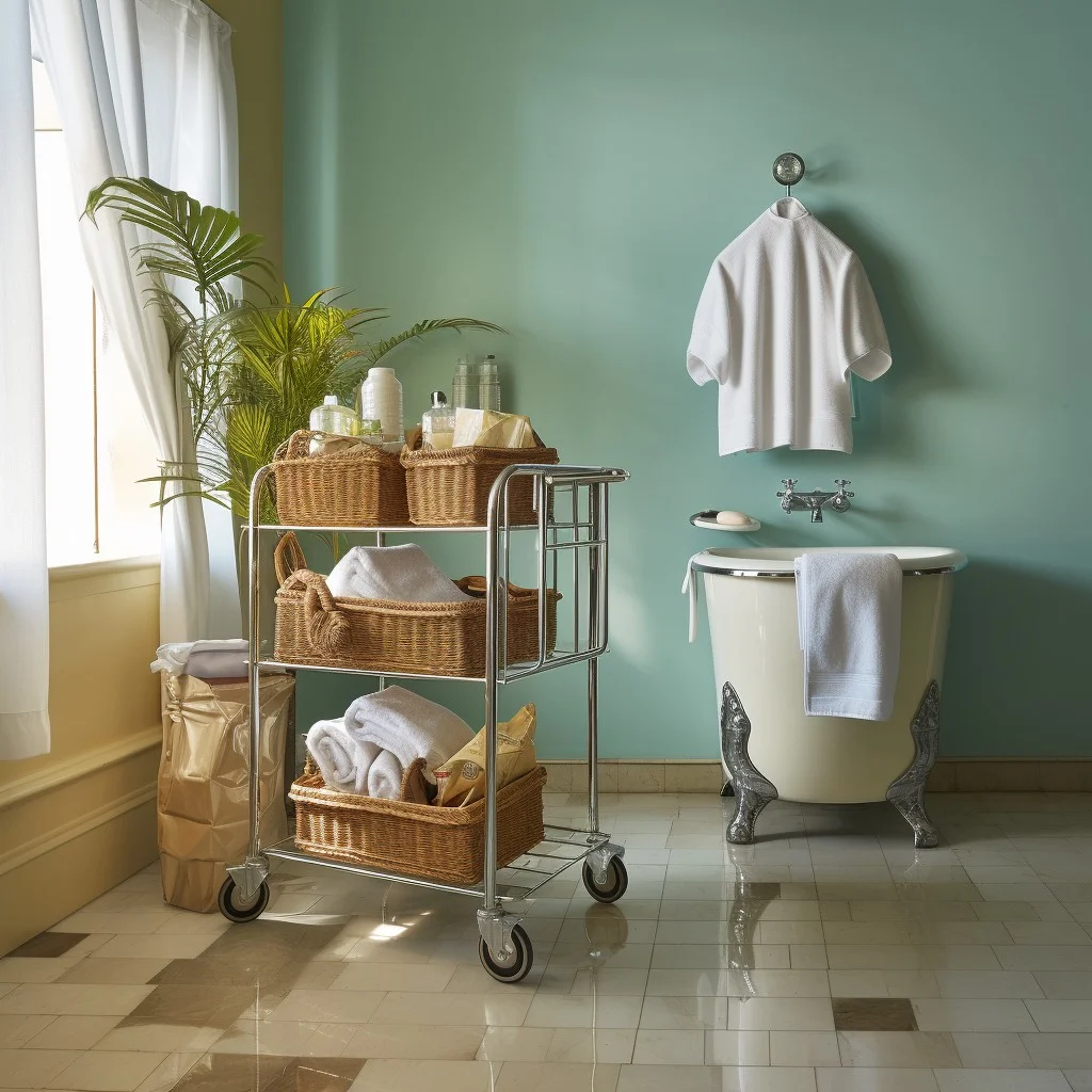 Rolling Laundry Cart in Bathroom