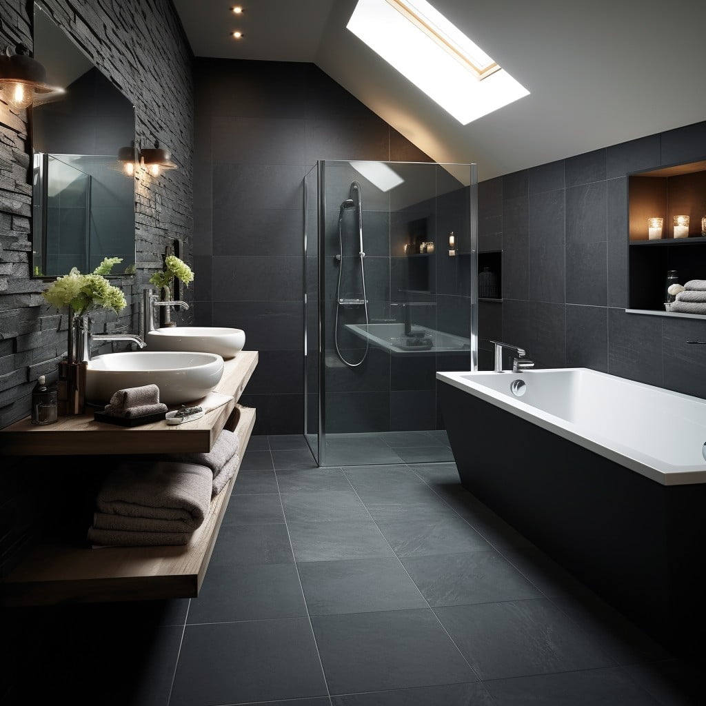 Slate Flooring Black and Grey Bathroom