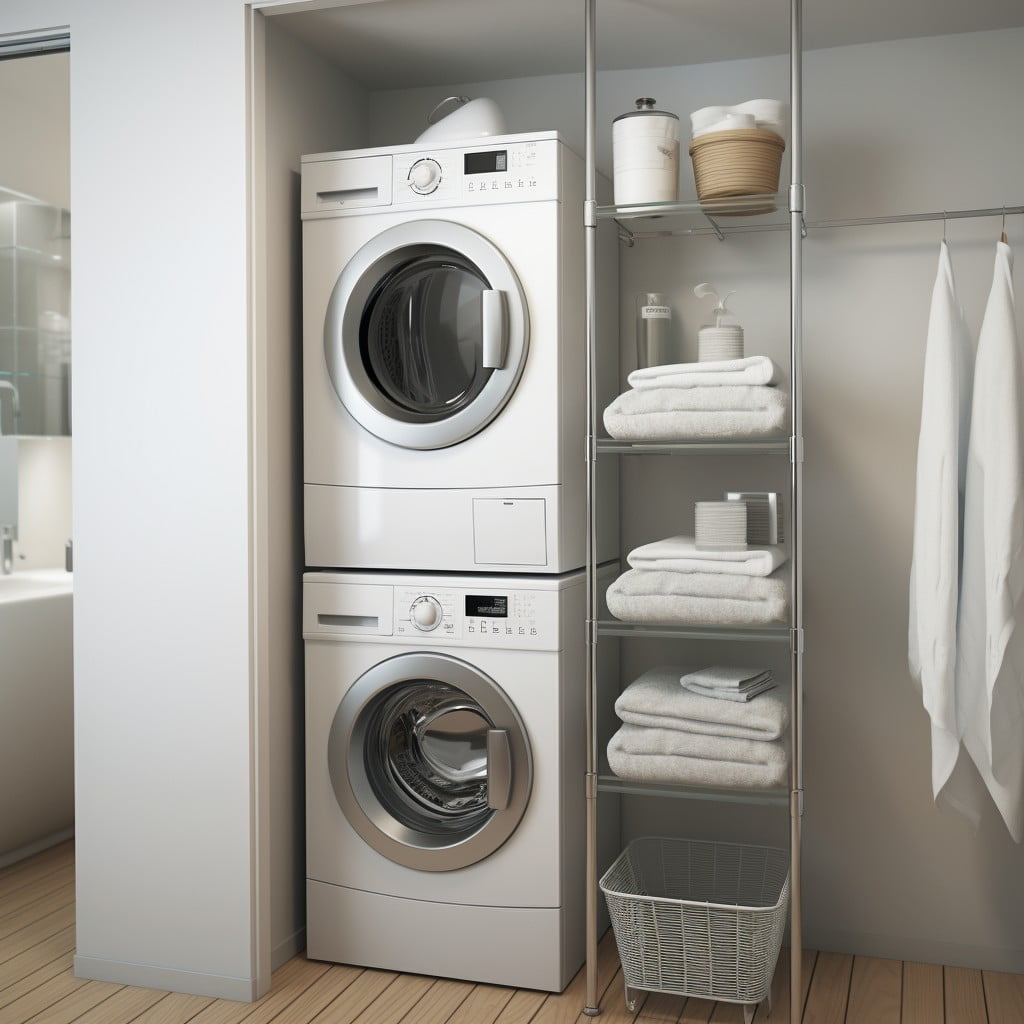 Stacked Washer and Dryer in Bathroom Laundry