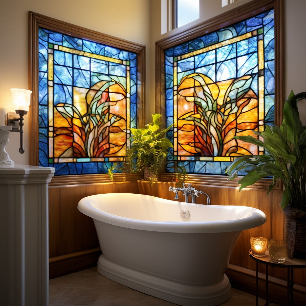 Stained Glass Window Accents Artwork for Bathroom