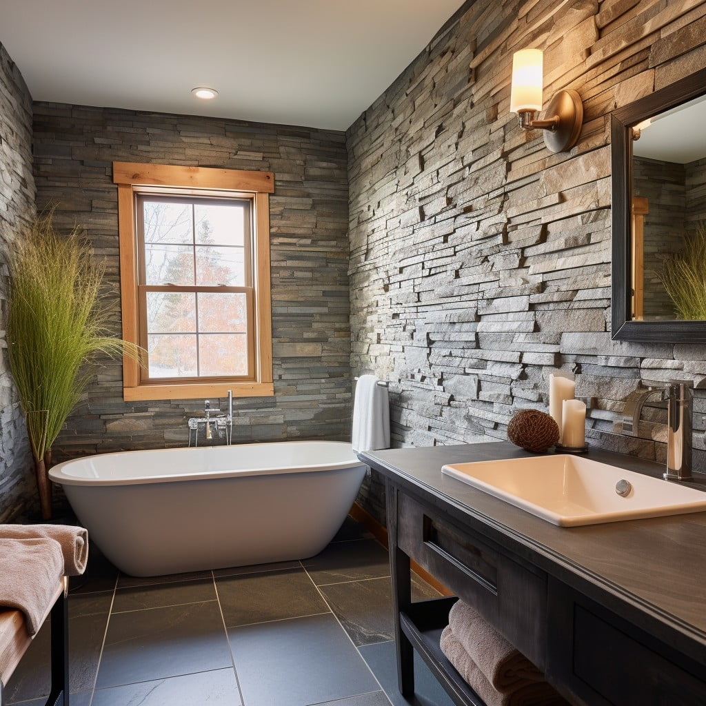 Stone Veneer Bathroom Accent Wall