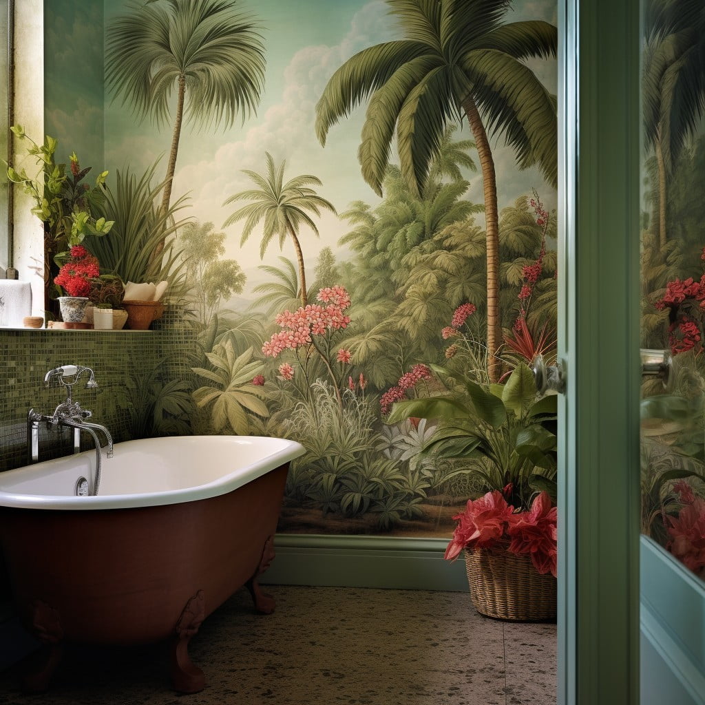Tropical Themed Bathroom Wallpaper