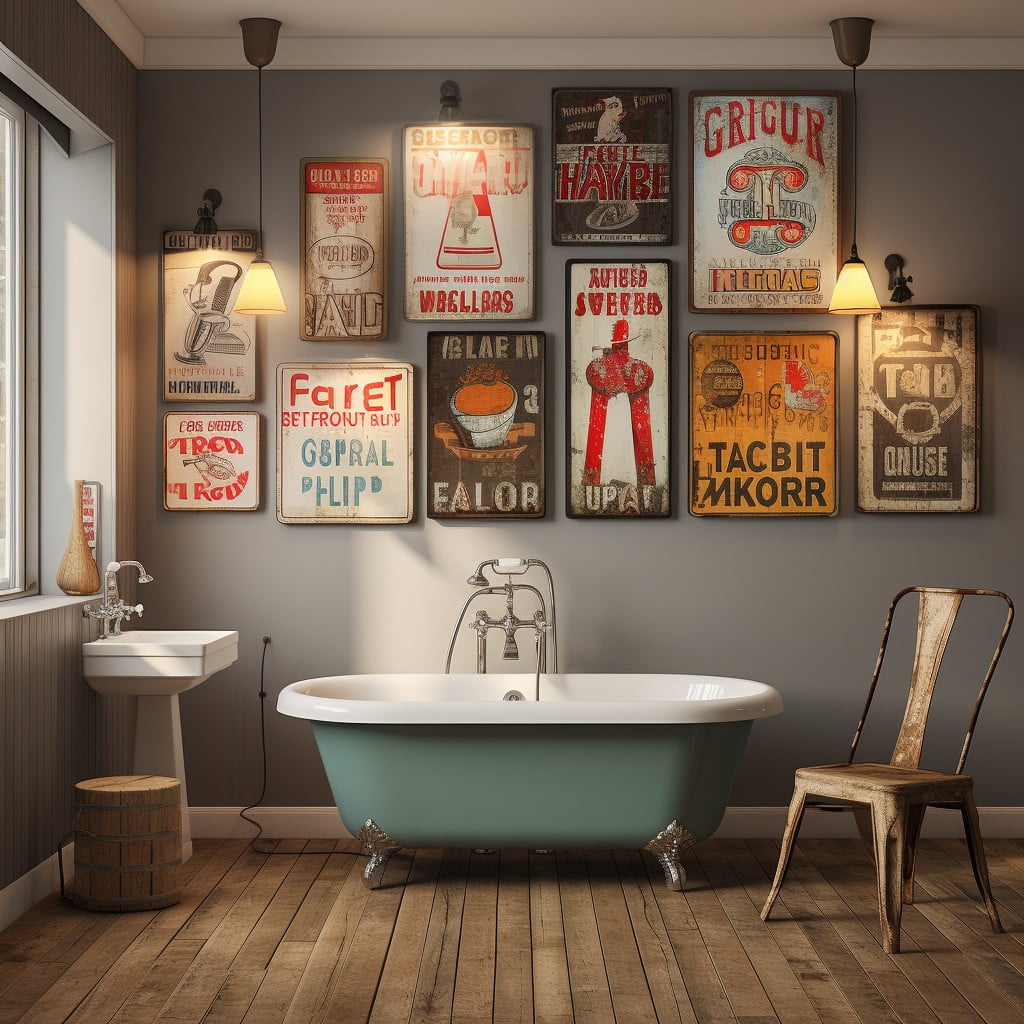 Vintage Signs Bathroom Accent Wall