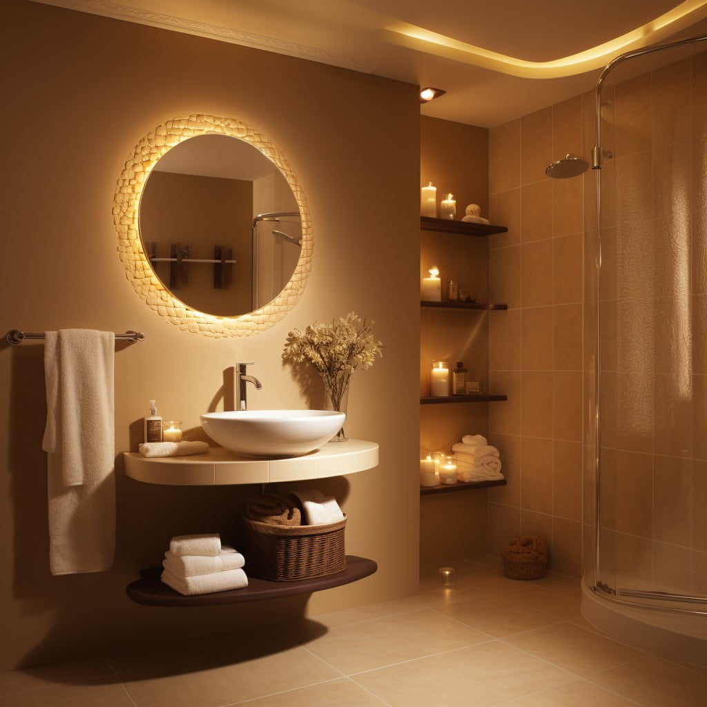 Warm Lighting Brown Bathroom