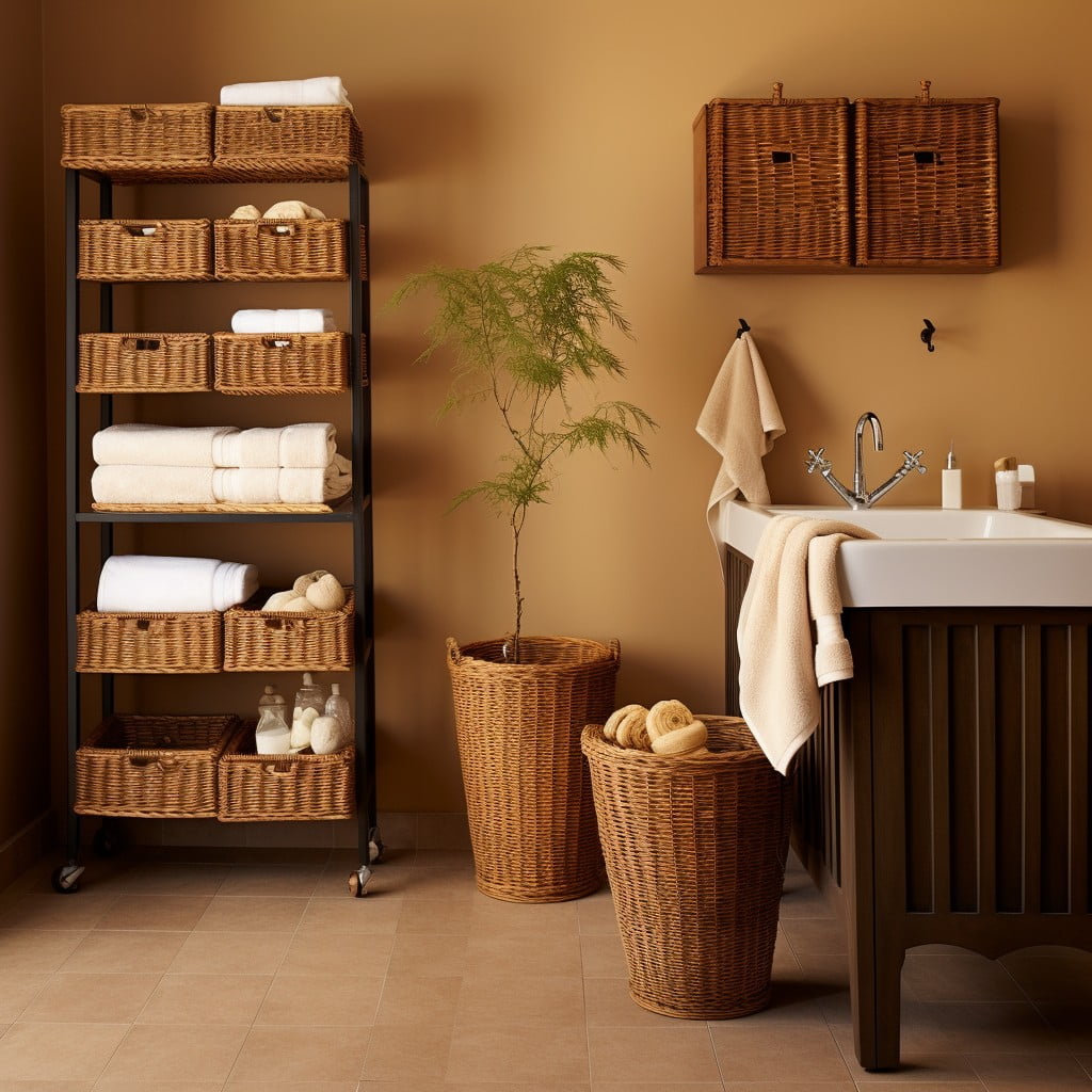 Wicker Baskets Brown Bathroom