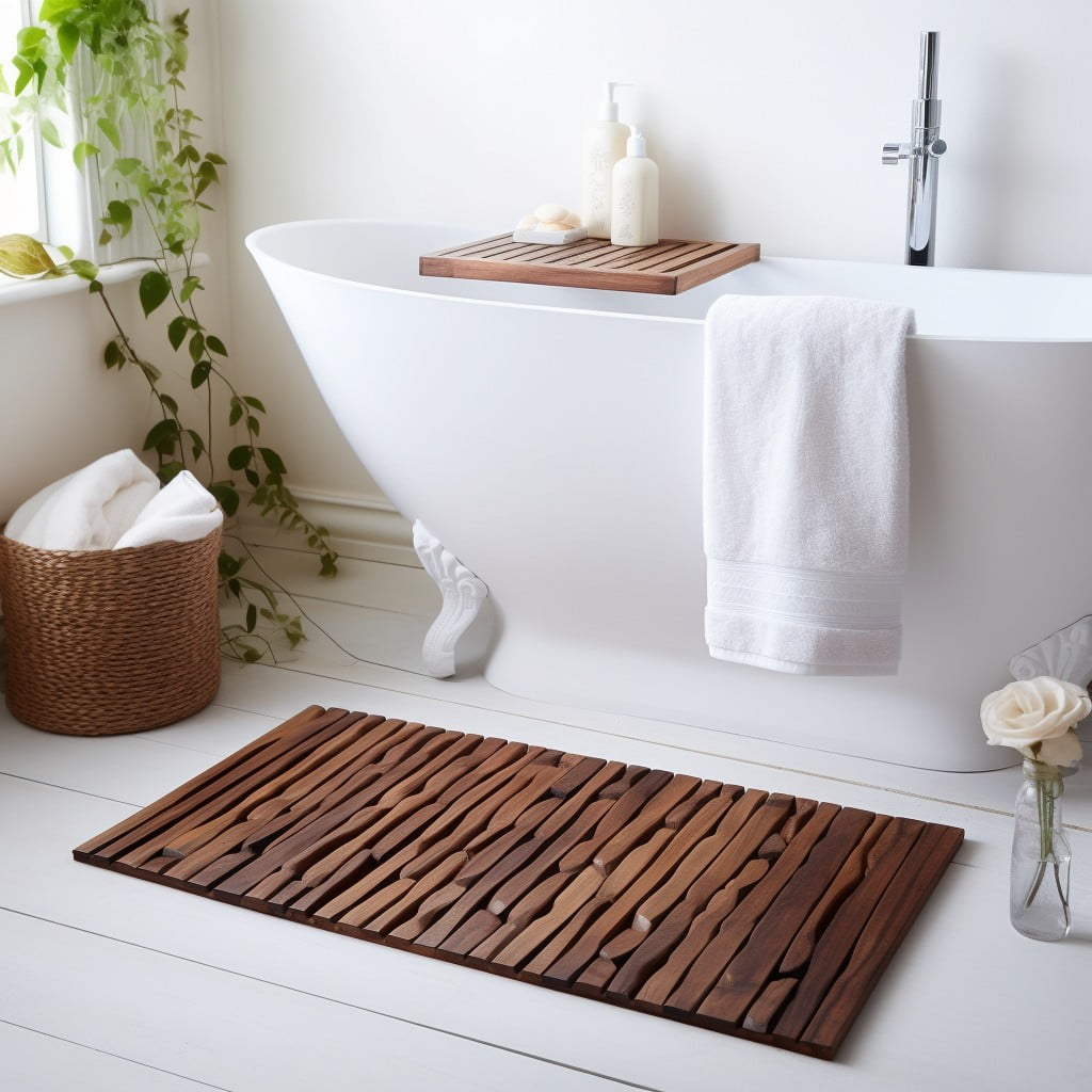 Wooden Bath Mat Brown Bathroom