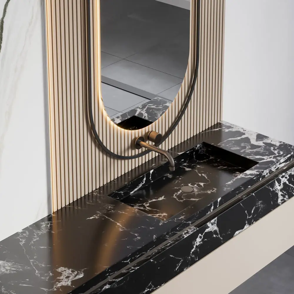 bathroom black granite countertop gold