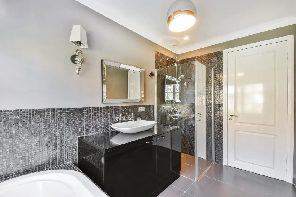grey mosaic tile bathroom