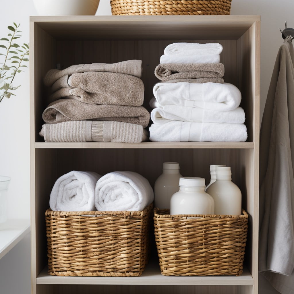 Add a Small Hamper for Dirty Linen Bathroom Closet Organization
