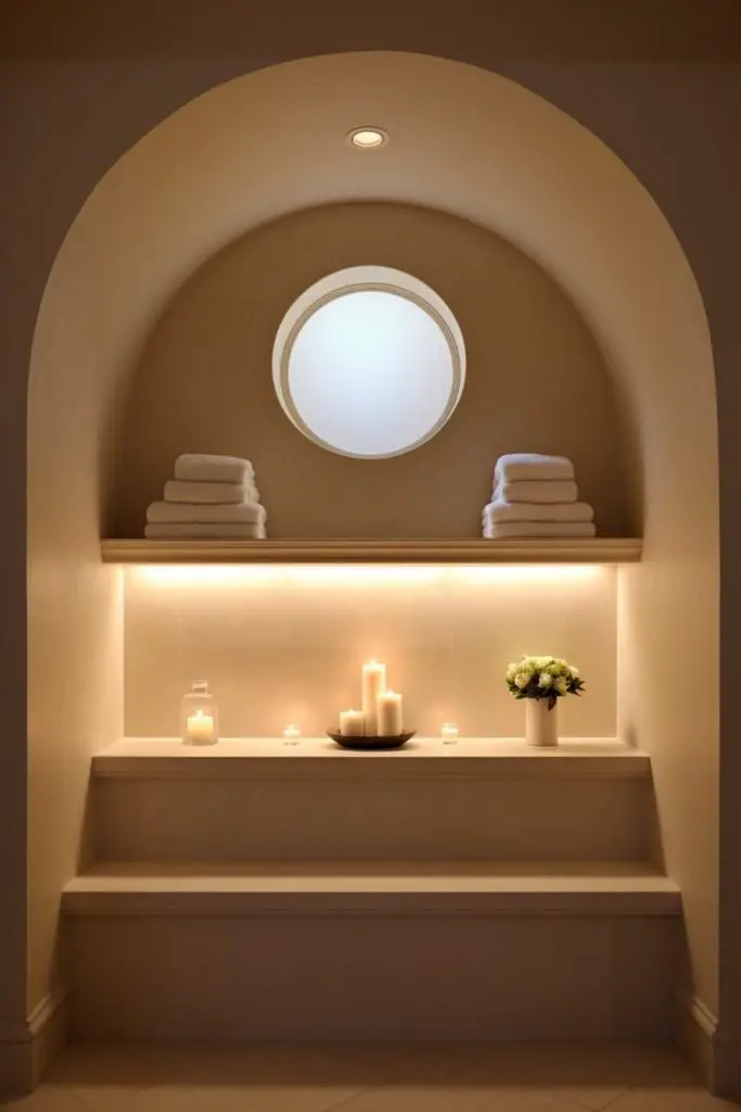 Arched Ceiling Niche for Ambient Lighting Bathroom Niche --ar 2:3