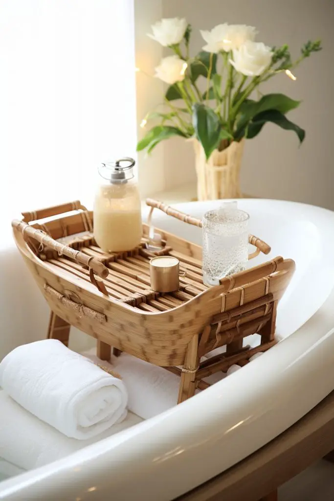 Bamboo Bath Tray Basket Bathroom Basket --ar 2:3