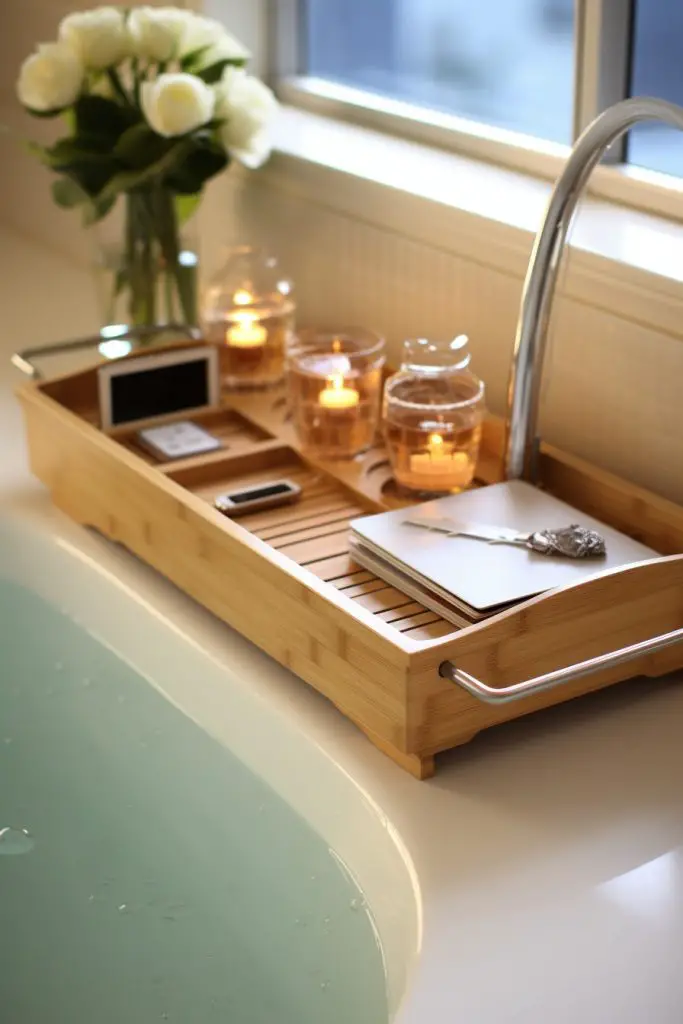 Bamboo Bathtub Caddy Bathroom Tray --ar 2:3