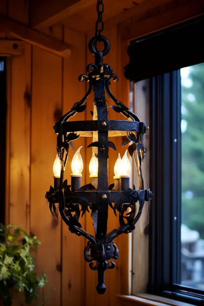 Black Wrought Iron Chandelier for a Rustic Look Bathroom Chandelier --ar 2:3