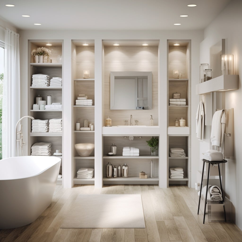 Built-in Storage Shelves Bathroom Layout