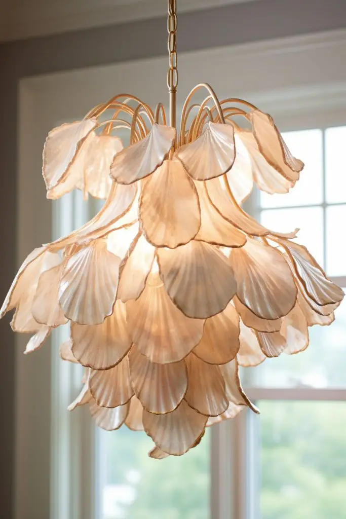 Capiz Shell Chandelier for Beach Vibe Bathroom Chandelier --ar 2:3