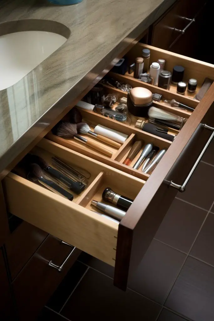 Categorize Items By Function Bathroom Drawer --ar 2:3
