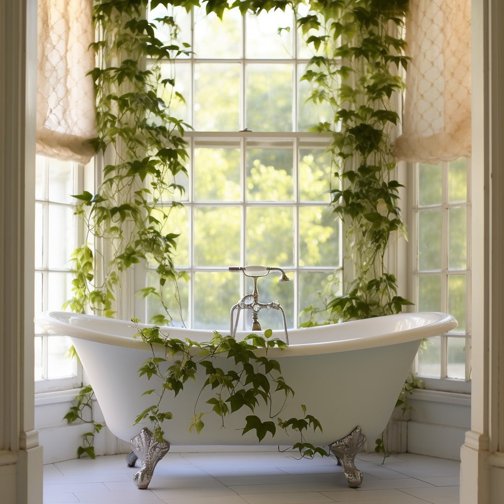 Climbing Vines Along Curtain RodsBathroom Planter