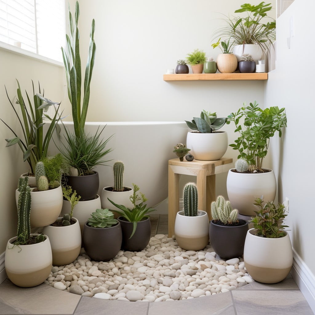 Cluster of Small Pots On the Floor Bathroom Planter