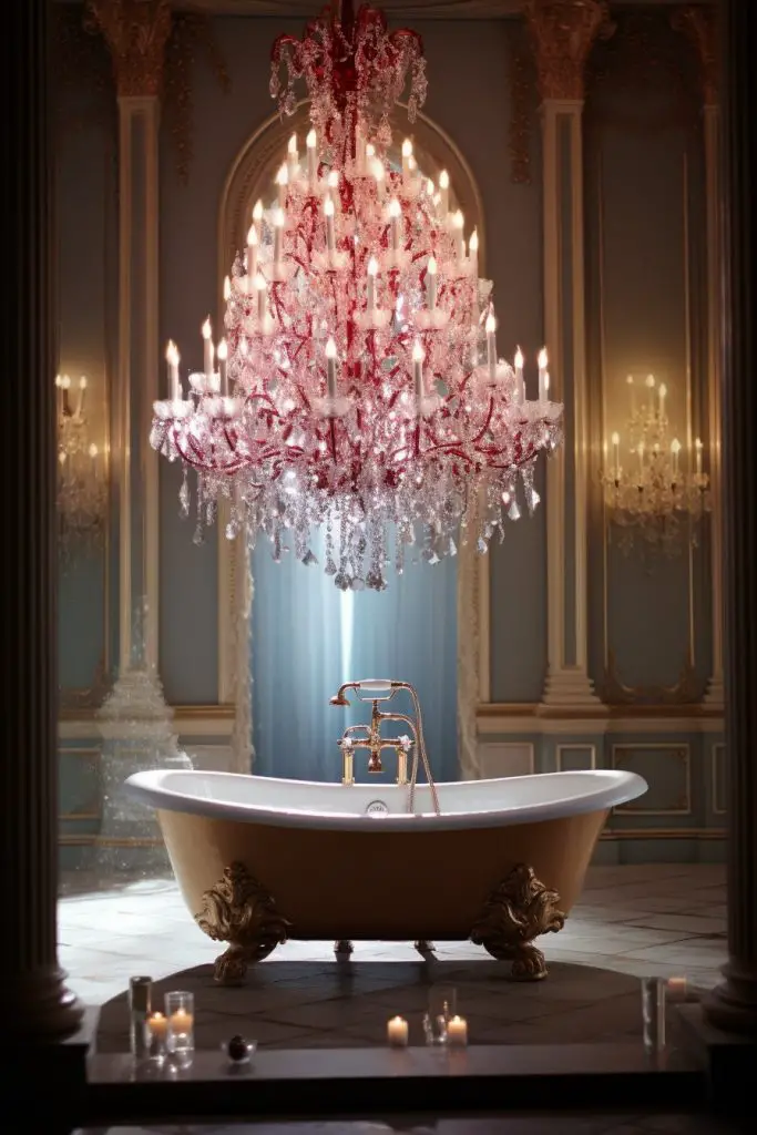 Crystal Chandelier Romantic Bathroom --ar 2:3