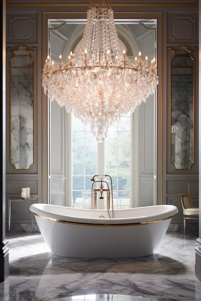 Crystal Chandelier Over Freestanding Tub Bathroom Chandelier --ar 2:3