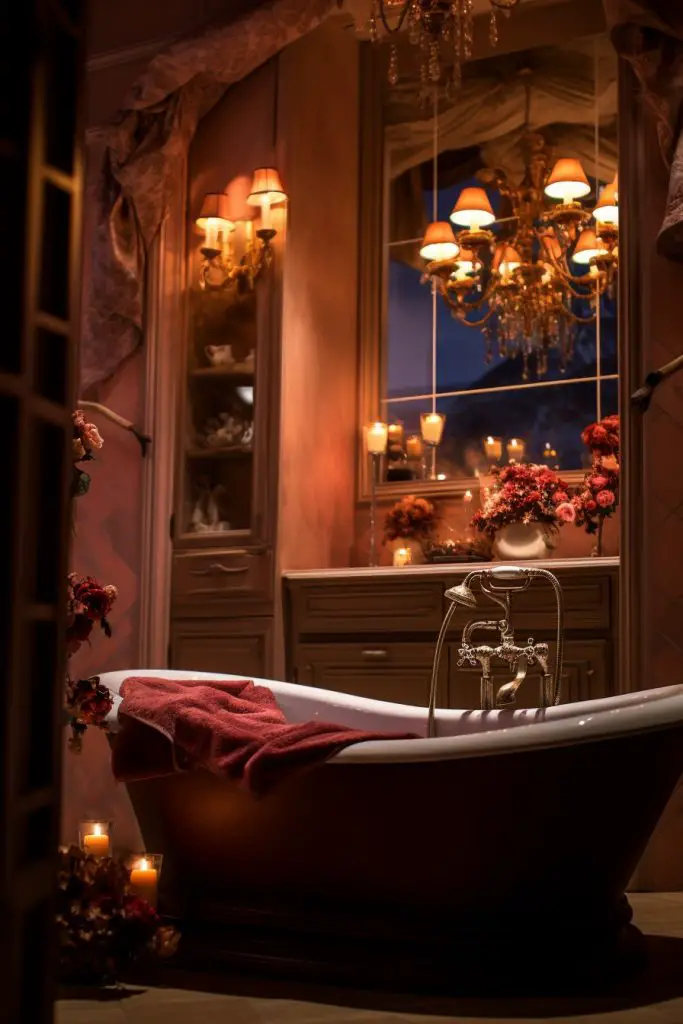 Dimmed Lighting Romantic Bathroom --ar 2:3