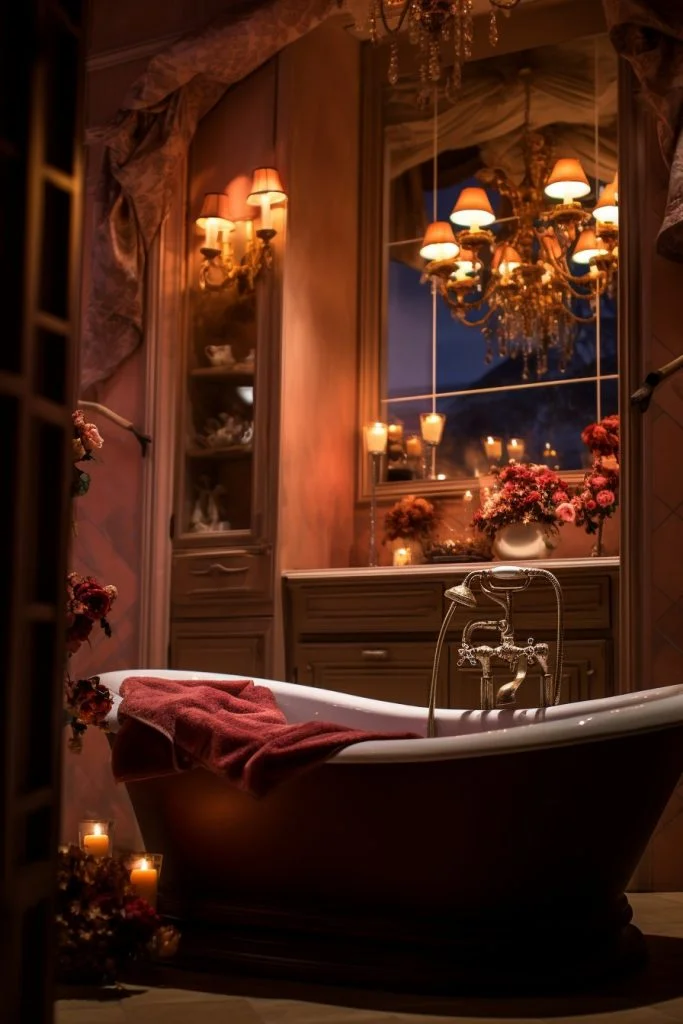 Dimmed Lighting Romantic Bathroom --ar 2:3