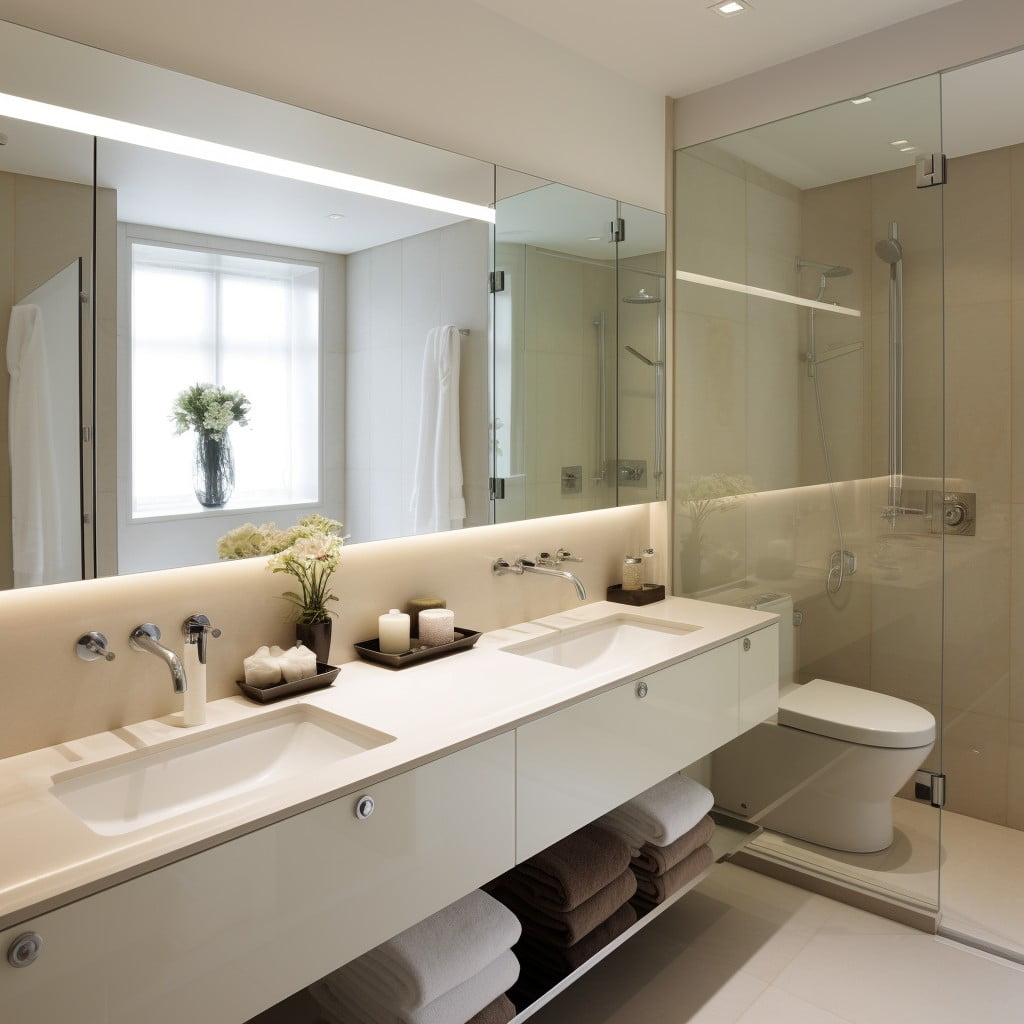 Frameless Mirror Bathroom Layout 