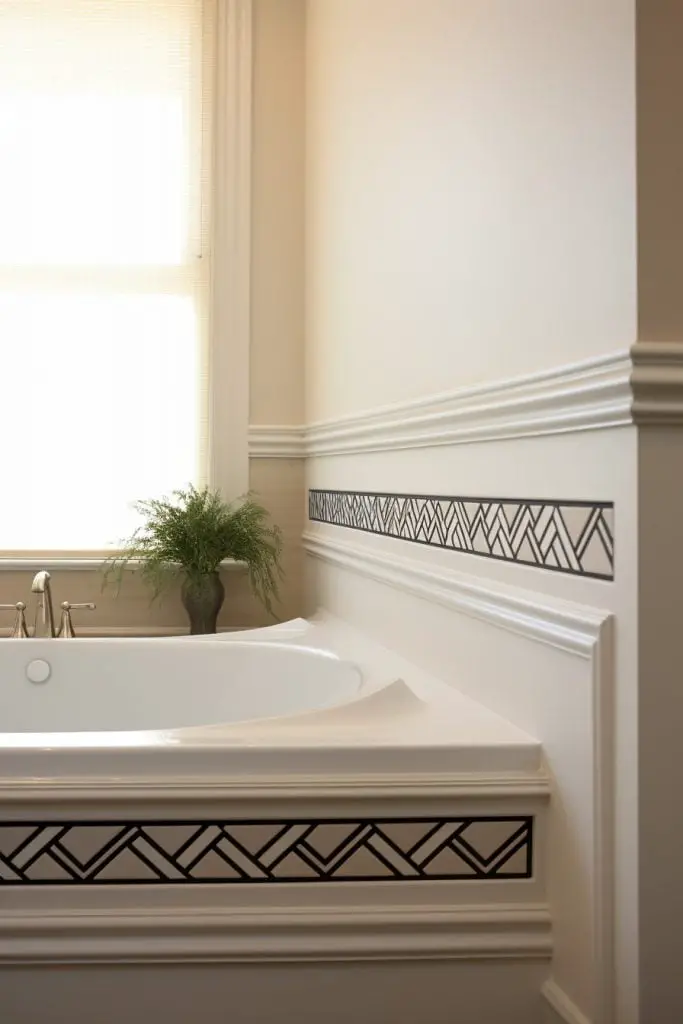 Geometric Patterning Trim for a Contemporary Style Bathroom Trim --ar 2:3