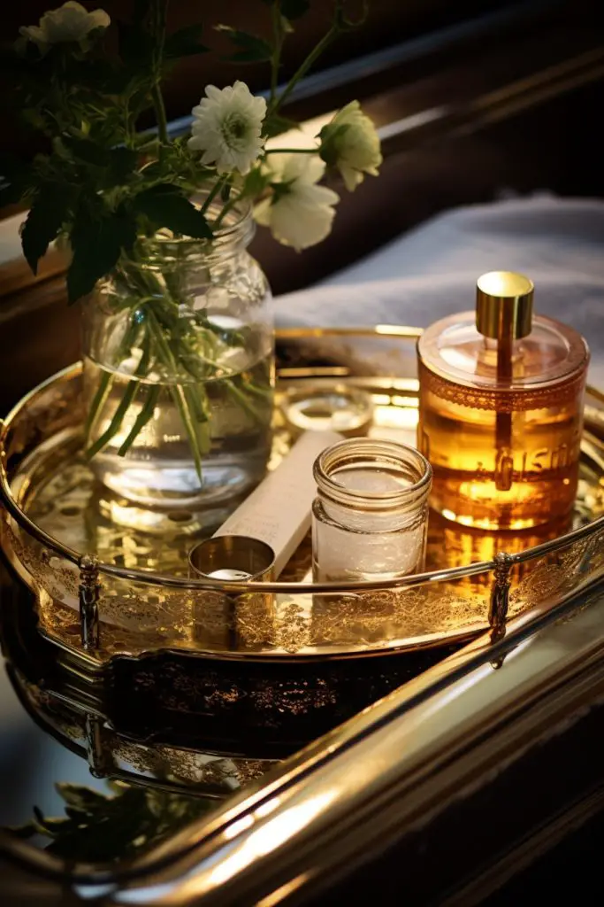 Glass Tray With Gold Accents Bathroom Tray --ar 2:3
