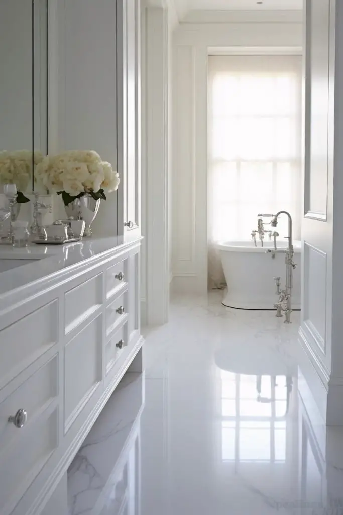 Glossy White Baseboards Bathroom Trim --ar 2:3
