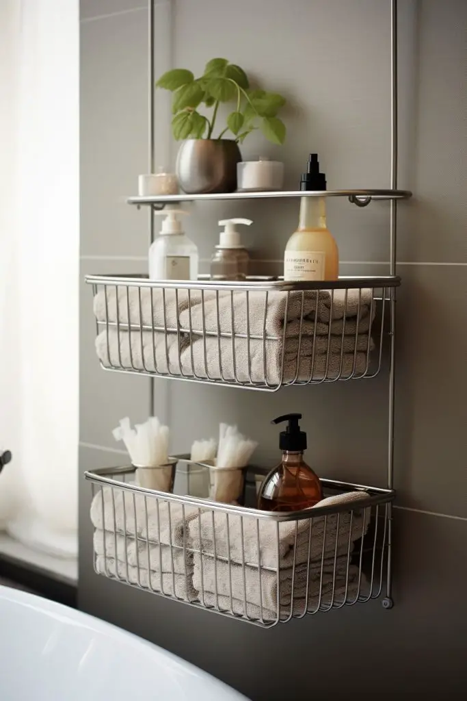 Hang a Tiered Wire Basket for Toiletries Bathroom Vanity --ar 2:3