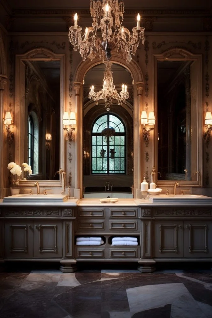 His and Hers Sinks Romantic Bathroom --ar 2:3