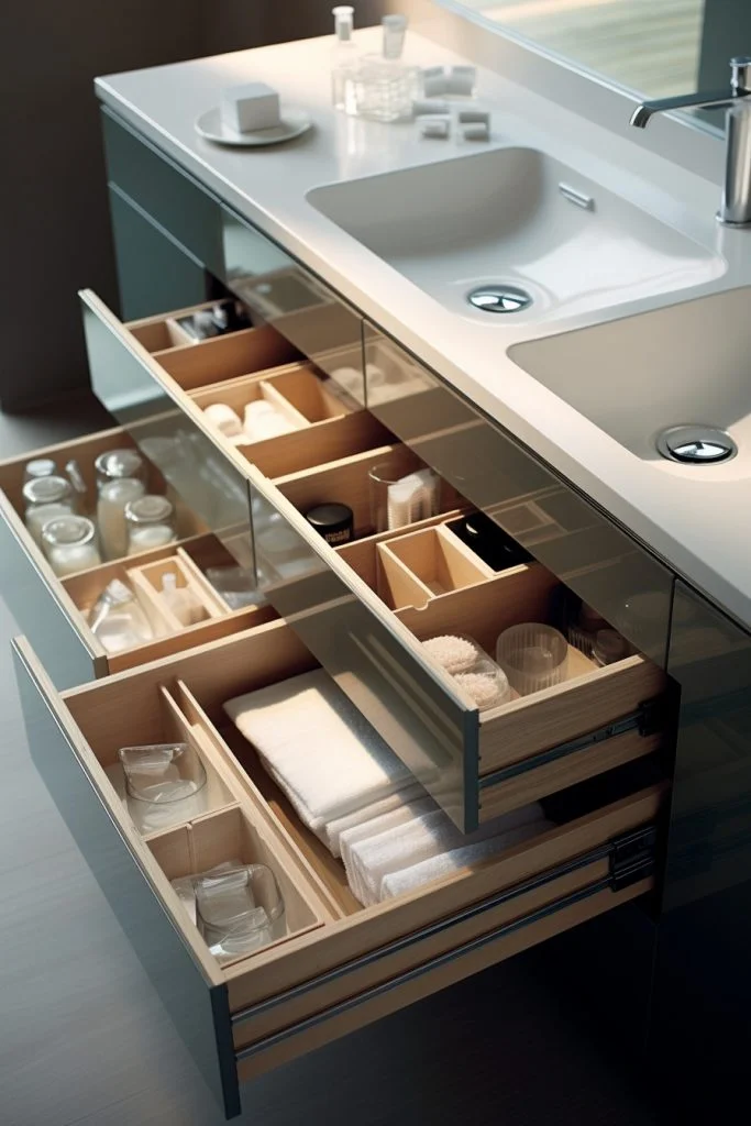 Implement a Multi-tier Drawer System Bathroom Drawer --ar 2:3