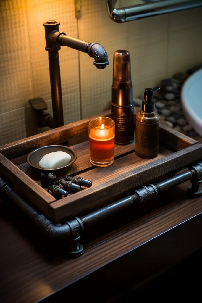 Industrial Iron Pipe Tray Bathroom Tray --ar 2:3