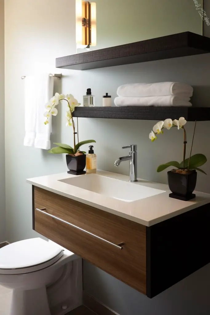 Install Floating Shelves for Extra Storage Bathroom Vanity --ar 2:3