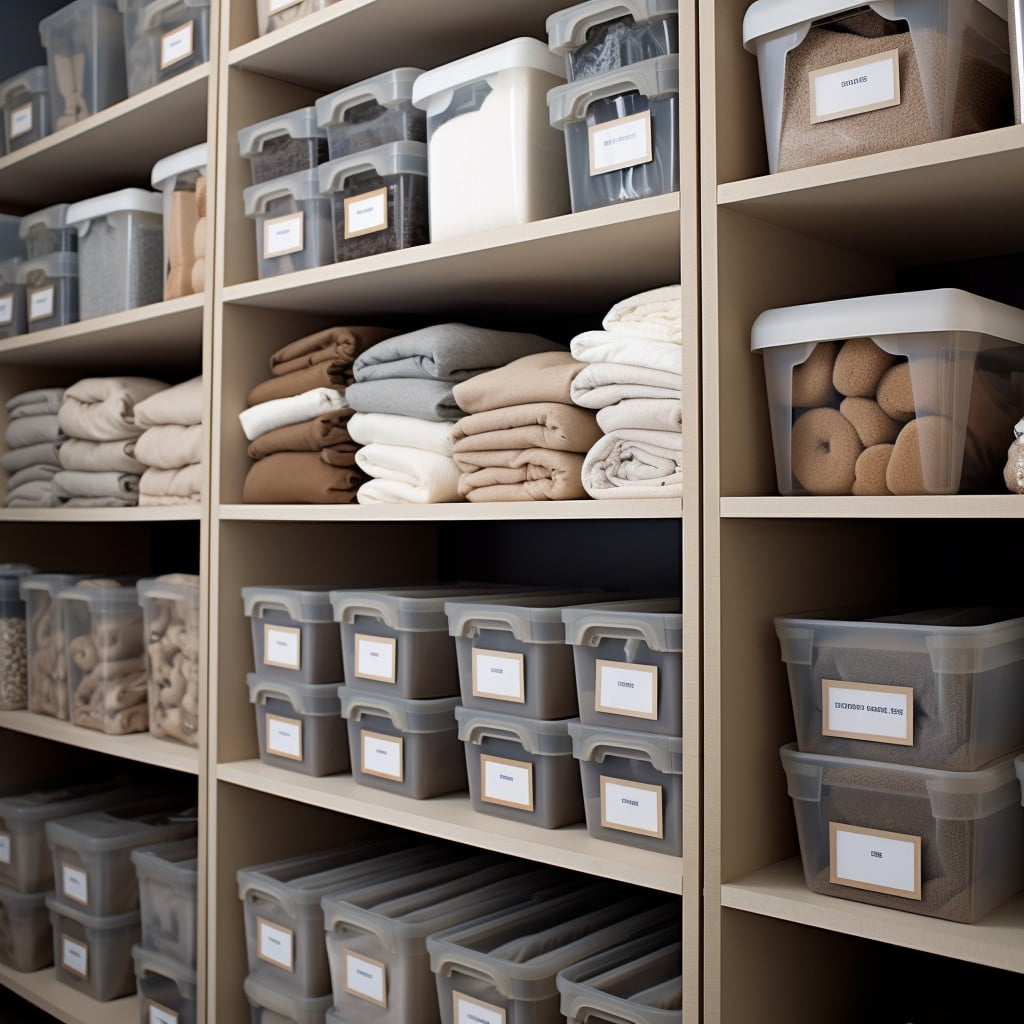 Labeled Storage Boxes Bathroom Closet 