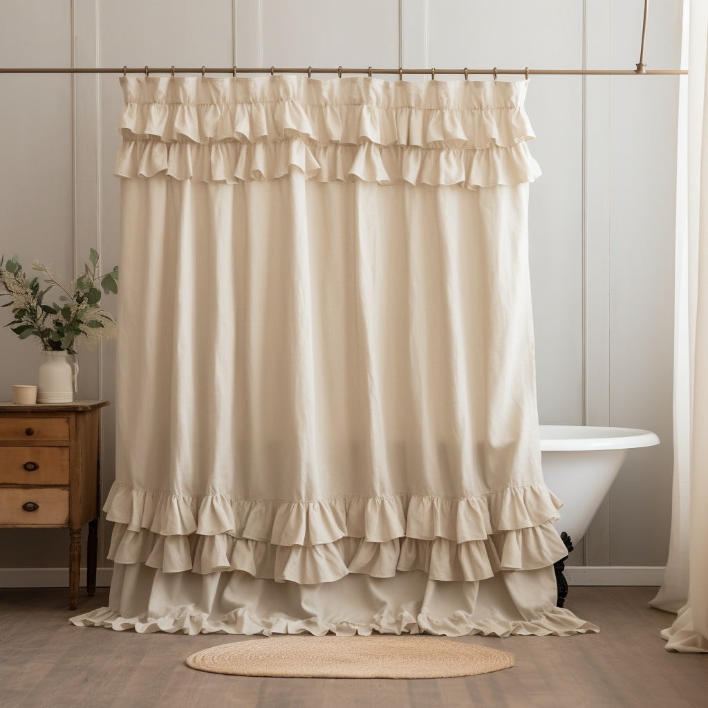 Linen Shower Curtain With Ruffle Trims Bathroom Curtain